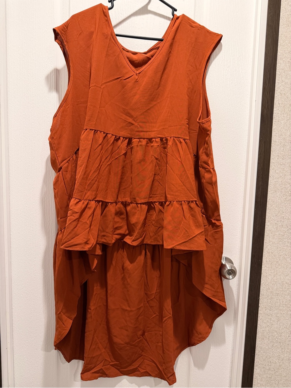 Rust Orange Babydoll Tunic Dress Sleeveless Tiered Hi Low Plus Size